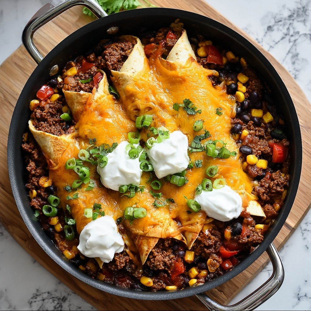 Beef Skillet Enchiladas (Easy One-Pan Recipe) Recipe - Recipe Image