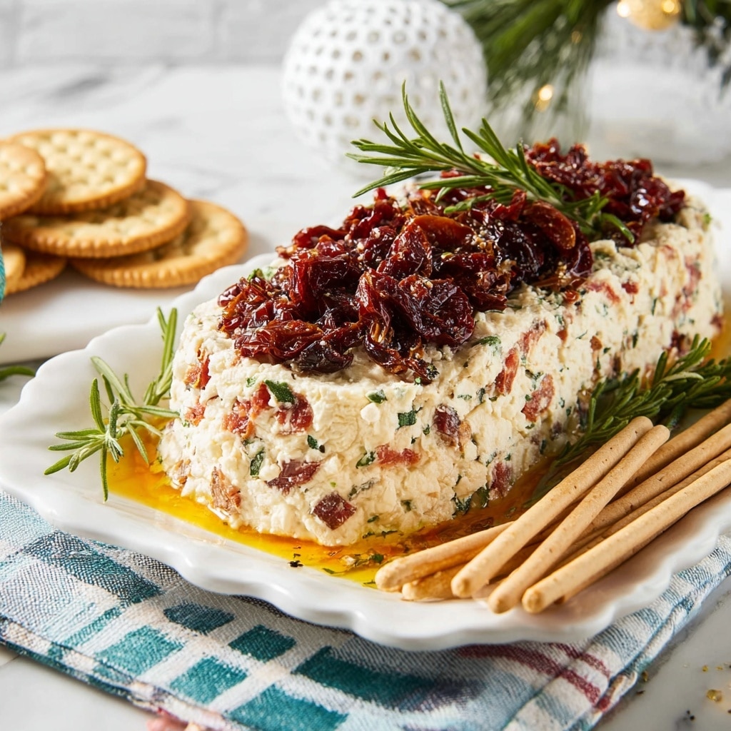 Festive Holiday Antipasto Cream Cheese Log Recipe - Recipe Image