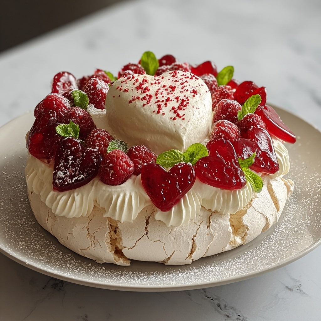 Heart-Shaped Pavlova with Fresh Berries and Cream Recipe - Recipe Image