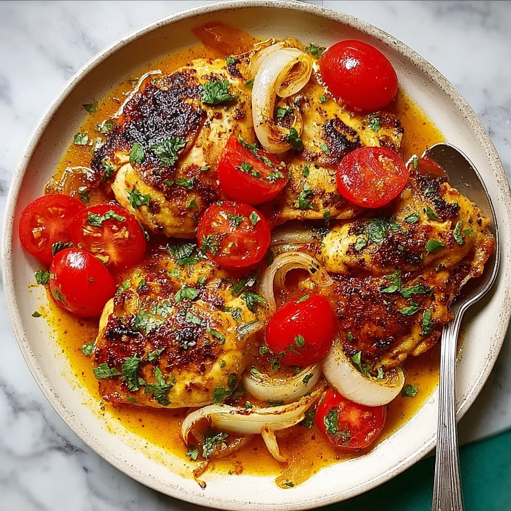 Spicy Vinegar Chicken over Tomatoes Recipe - Recipe Image